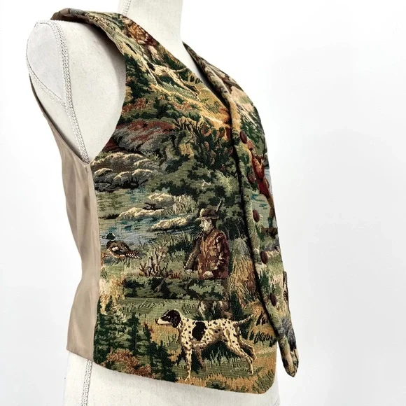 90s VTG-USA FI Fishing & Hunting Bird-Dog Tapestry Vest - Picture 2 of 16